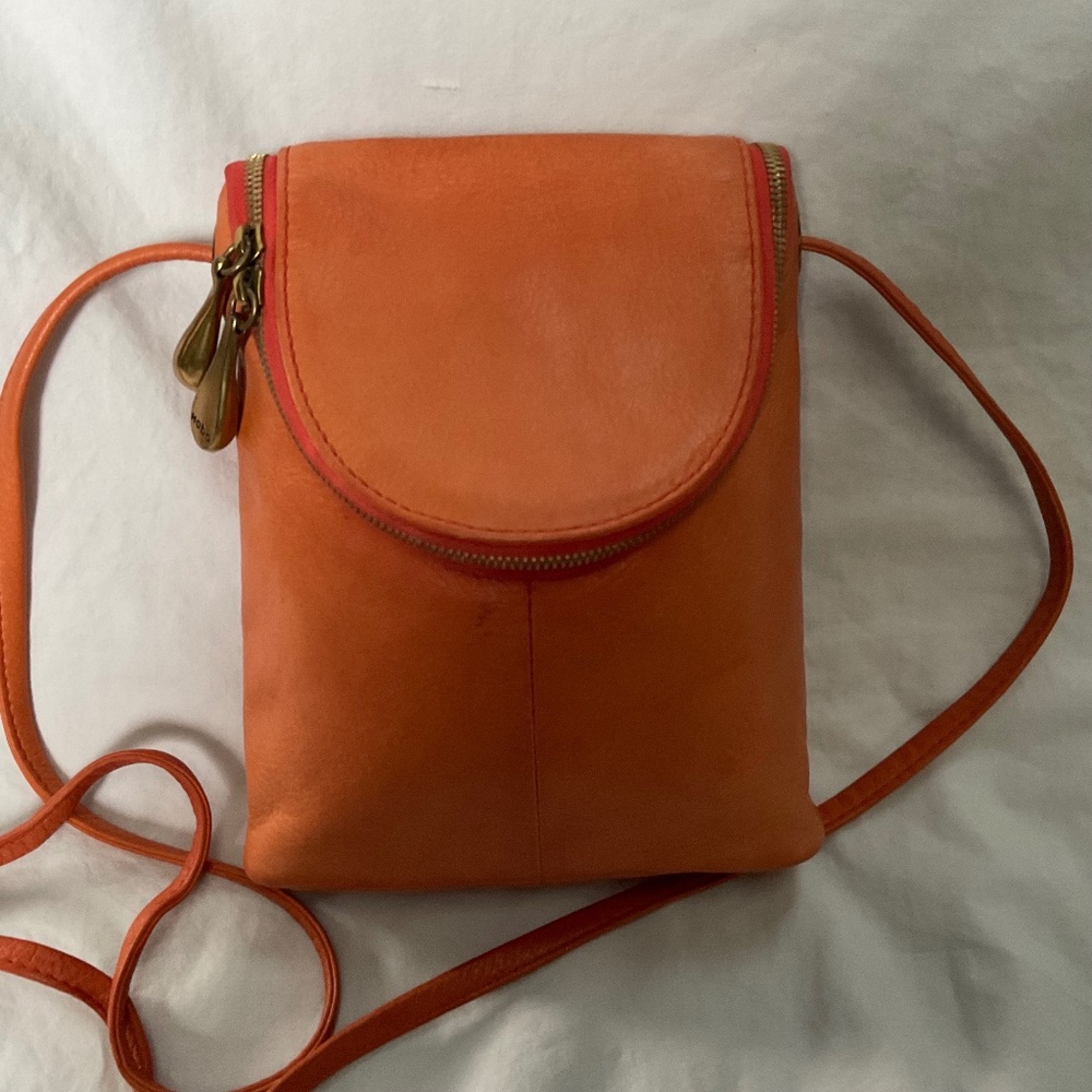 HOBO Orange Leather Mini Crossbody Shoulder Bag